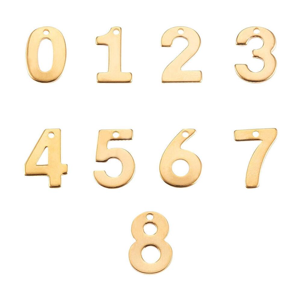 1794 100 Pcs Random 304 Stainless Steel Metal Charms 0-9 Number Golden